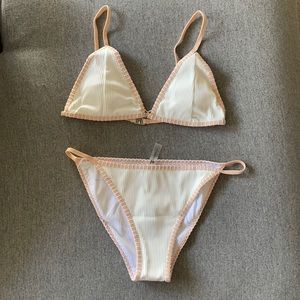 Cupshe White & Pink Bikini Swimsuit (new with tags, size L)